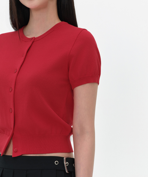 MUSINSA STANDARD WOMAN（ムシンサスタンダードウーマン）の「ウィメンズエッセンシャルラウンドネック半袖カーディガン[レッド]（ニット/セーター・レディース・その他・X-SMALL/SMALL/MEDIUM/LARGE）」の5枚目の写真