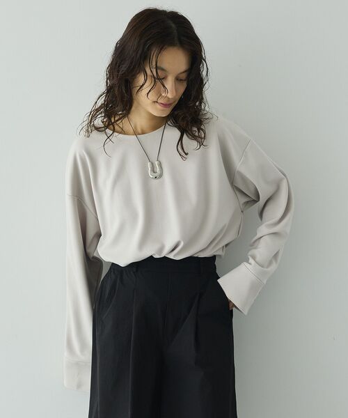 GARAGE OF GOOD CLOTHING（ガレージオブグッドクロージング）の「【日本製】ジョーゼットジャージ-2WayTブラウス（シャツ/ブラウス・レディース・ベージュ/ホワイト・FREE）」の13枚目の写真