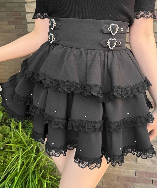 ROJITA（ロジータ）の「【SNSで大バズリ中】キラキラビジューティアードスカート（スカート・レディース・ブラック/ピンク/チェック・FREE）」の4枚目の写真