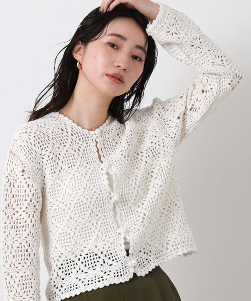 Torrazzo Donna(トラッゾドンナ)の「クロッシェダイヤ柄カーディガン(カーディガン/ボレロ・レディース・ブラック/オフホワイト・FREE)」の1枚目の写真