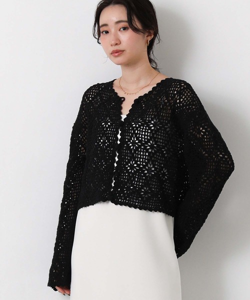 Torrazzo Donna(トラッゾドンナ)の「クロッシェダイヤ柄カーディガン(カーディガン/ボレロ・レディース・ブラック/オフホワイト・FREE)」の15枚目の写真