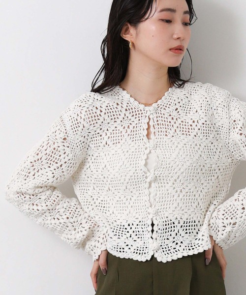 Torrazzo Donna(トラッゾドンナ)の「クロッシェダイヤ柄カーディガン(カーディガン/ボレロ・レディース・ブラック/オフホワイト・FREE)」の10枚目の写真
