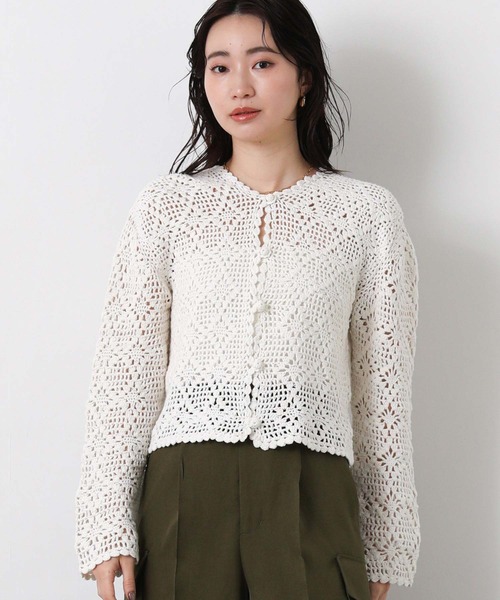 Torrazzo Donna(トラッゾドンナ)の「クロッシェダイヤ柄カーディガン(カーディガン/ボレロ・レディース・ブラック/オフホワイト・FREE)」の7枚目の写真