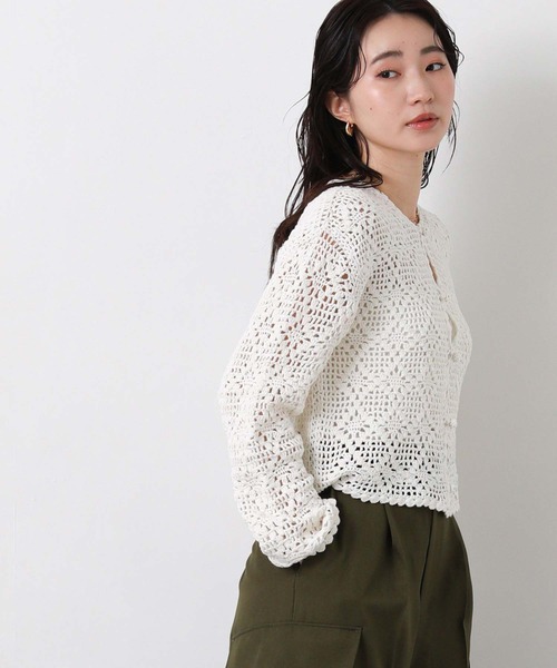 Torrazzo Donna(トラッゾドンナ)の「クロッシェダイヤ柄カーディガン(カーディガン/ボレロ・レディース・ブラック/オフホワイト・FREE)」の8枚目の写真