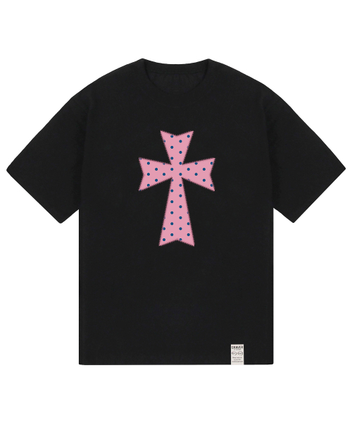 GRAVER（グレーバー）の「[ユニセックス]ドットクロス半袖Tシャツ_BLACK/PINKロゴ（Tシャツ/カットソー・レディース・ブラック・SMALL/MEDIUM/LARGE/X-SMALL）」の5枚目の写真