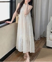 ハイネックノースリーブフレアワンピース