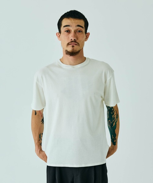 THE BOLDMAN(ザ ボールドマン)の「Summer Wool Tee - mini / サマーウールTシャツ(Tシャツ/カットソー・メンズ・ホワイト/ブラック×グレー/ブラック・MEDIUM/LARGE)」の1枚目の写真