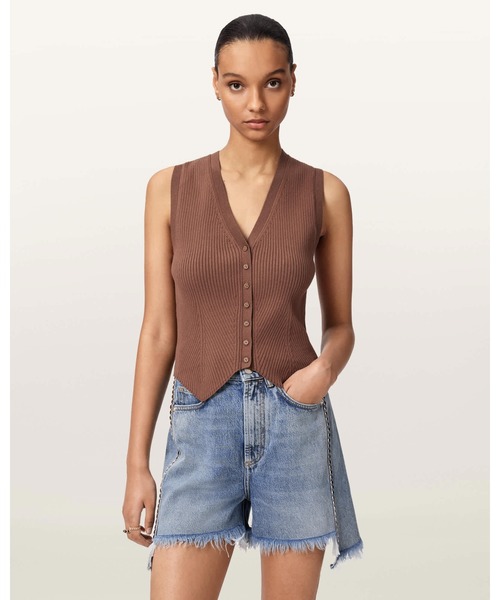 ALLSAINTS(オールセインツ)の「CRUZ RIBBED KNITTED WAISTCOAT | CRUZ リブ ニット ウエストコート(ベスト・レディース・ブラウン系その他・XS/M/S)」の1枚目の写真