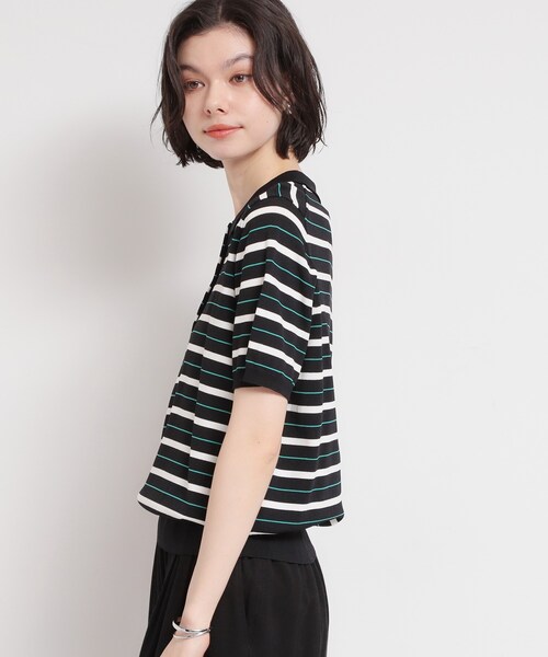THE SHOP TK (ザ ショップ ティーケー )の「【ひんやり/アンチピリング/UV】1枚で主役になる ボーダーポロニット(ニット/セーター・レディース・ダークブラウン系2/ブルー系7/ブラック系2・13/12)」の5枚目の写真
