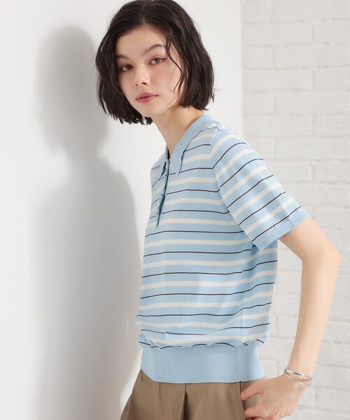 THE SHOP TK (ザ ショップ ティーケー )の「【ひんやり/アンチピリング/UV】1枚で主役になる ボーダーポロニット(ニット/セーター・レディース・ダークブラウン系2/ブルー系7/ブラック系2・13/12)」の12枚目の写真