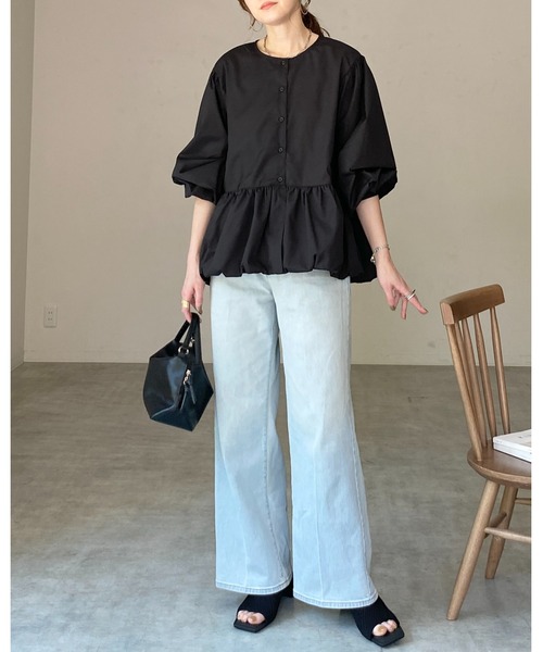 She's Closet(シーズクローゼット)の「長袖 ギャザー切り替え 裾バルーン ペプラムフレアブラウス(シャツ/ブラウス・レディース・ホワイト/ブラック・FREE)」の10枚目の写真