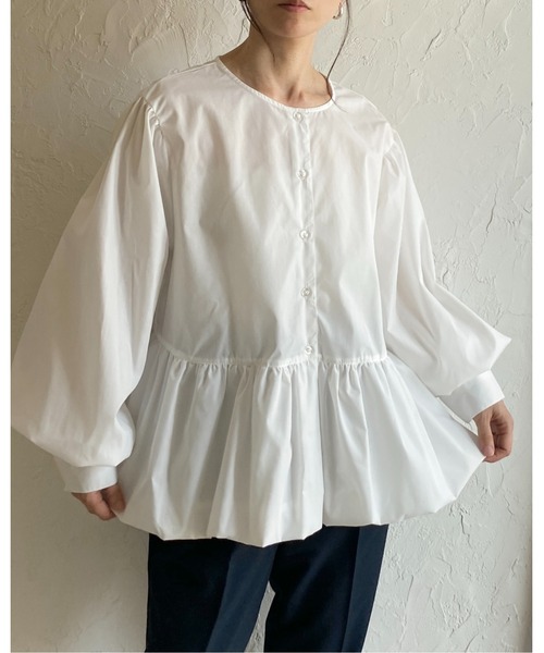She's Closet(シーズクローゼット)の「長袖 ギャザー切り替え 裾バルーン ペプラムフレアブラウス(シャツ/ブラウス・レディース・ホワイト/ブラック・FREE)」の11枚目の写真