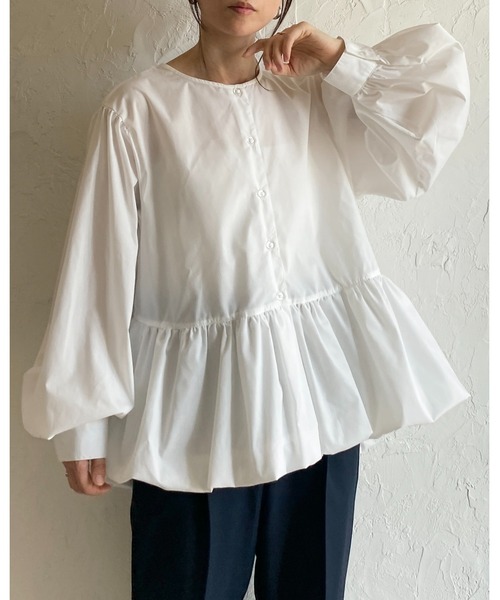 She's Closet(シーズクローゼット)の「長袖 ギャザー切り替え 裾バルーン ペプラムフレアブラウス(シャツ/ブラウス・レディース・ホワイト/ブラック・FREE)」の12枚目の写真