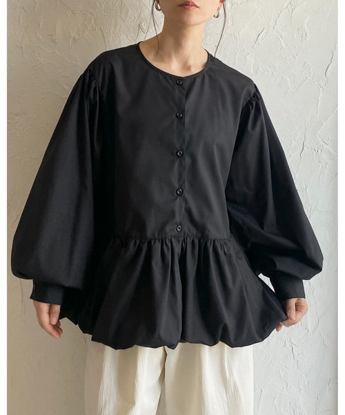 She's Closet(シーズクローゼット)の「長袖 ギャザー切り替え 裾バルーン ペプラムフレアブラウス(シャツ/ブラウス・レディース・ホワイト/ブラック・FREE)」の15枚目の写真