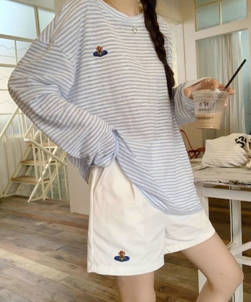 Ritzy(リッツィー)の「薄手オーバーサイズ ボーダー長袖 T シャツ(Tシャツ/カットソー・レディース・ブルー・M)」の18枚目の写真
