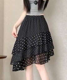 不規則ドット シフォン ティアード スカート Aライン ミディ丈 スカート