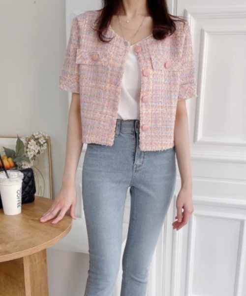 semplice（センプリチェ）の「ショートコート【韓国ファッション】（その他アウター・レディース・ピンク/ベージュ・F）」の7枚目の写真