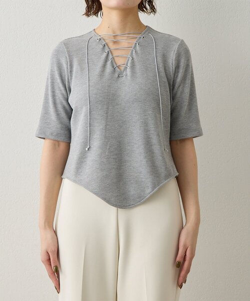 Whim Gazette(ウィムガゼット)の「<WEB限定>【Nuition】レースアッププルオーバー(Tシャツ/カットソー・レディース・グレー/ブラック・FREE)」の21枚目の写真