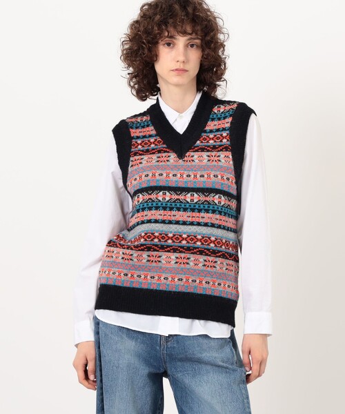 TOMORROWLAND （トゥモローランド）の「【別注】Redeux FAIR ISLE VEST フェアアイル ニットベスト（ニット/セーター・レディース・ブラック系その他・S）」の3枚目の写真