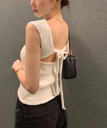 バックリボンニットトップス ノースリーブ フェミニン きれいめ トップス