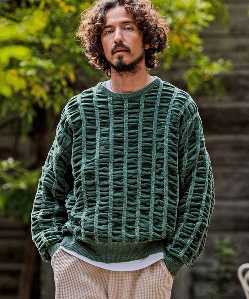 CAMBIO(カンビオ)の「mn3256-Flexiguard Chenille Knit Curved Neck Pullover クルーネックプルオーバーニット(A71126cmb)(ニット/セーター・メンズ・ブルーグリーン/ブラック/パープル/チャコール/キナリ・L/M/S)」の4枚目の写真