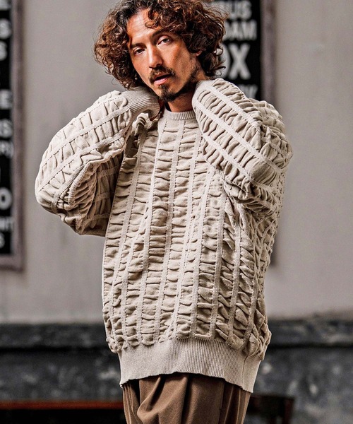 CAMBIO(カンビオ)の「mn3256-Flexiguard Chenille Knit Curved Neck Pullover クルーネックプルオーバーニット(A71126cmb)(ニット/セーター・メンズ・ブルーグリーン/ブラック/パープル/チャコール/キナリ・L/M/S)」の6枚目の写真