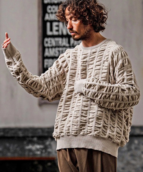 CAMBIO(カンビオ)の「mn3256-Flexiguard Chenille Knit Curved Neck Pullover クルーネックプルオーバーニット(A71126cmb)(ニット/セーター・メンズ・ブルーグリーン/ブラック/パープル/チャコール/キナリ・L/M/S)」の7枚目の写真