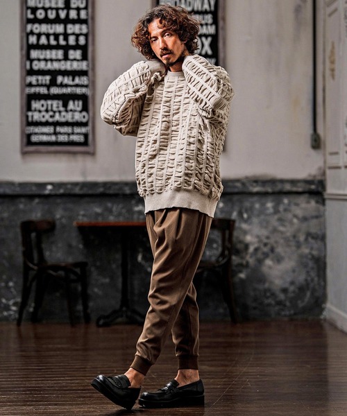 CAMBIO(カンビオ)の「mn3256-Flexiguard Chenille Knit Curved Neck Pullover クルーネックプルオーバーニット(A71126cmb)(ニット/セーター・メンズ・ブルーグリーン/ブラック/パープル/チャコール/キナリ・L/M/S)」の8枚目の写真