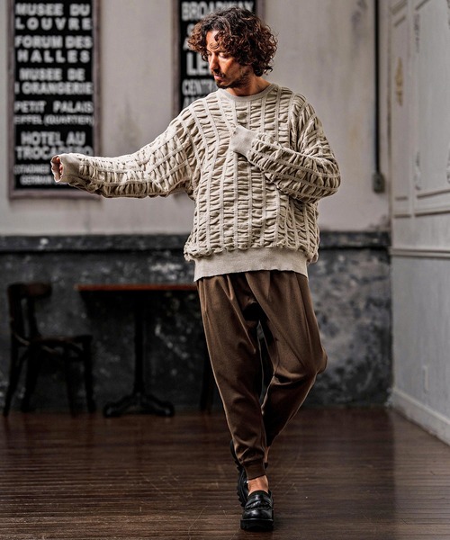 CAMBIO(カンビオ)の「mn3256-Flexiguard Chenille Knit Curved Neck Pullover クルーネックプルオーバーニット(A71126cmb)(ニット/セーター・メンズ・ブルーグリーン/ブラック/パープル/チャコール/キナリ・L/M/S)」の9枚目の写真