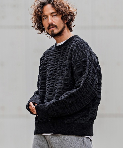 CAMBIO(カンビオ)の「mn3256-Flexiguard Chenille Knit Curved Neck Pullover クルーネックプルオーバーニット(A71126cmb)(ニット/セーター・メンズ・ブルーグリーン/ブラック/パープル/チャコール/キナリ・L/M/S)」の10枚目の写真