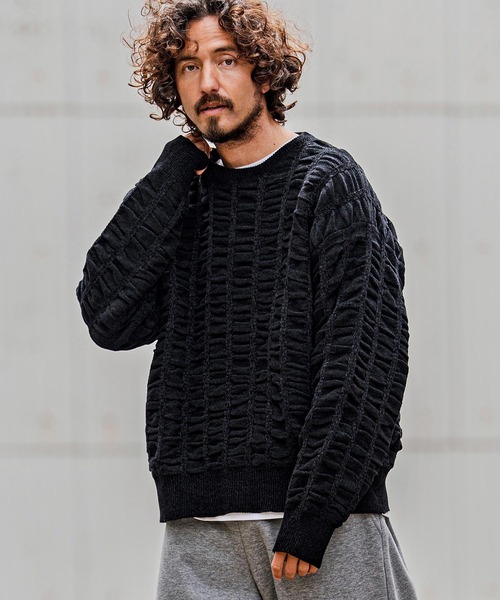 CAMBIO(カンビオ)の「mn3256-Flexiguard Chenille Knit Curved Neck Pullover クルーネックプルオーバーニット(A71126cmb)(ニット/セーター・メンズ・ブルーグリーン/ブラック/パープル/チャコール/キナリ・L/M/S)」の11枚目の写真