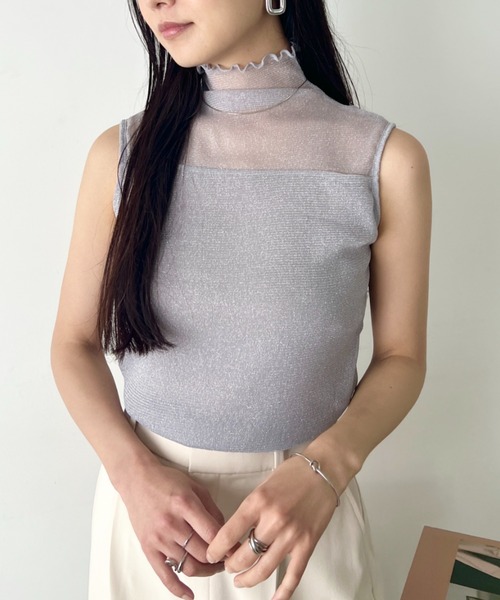 LOVALOT(ラバロット)の「ハイネック ノースリーブ ラメシアーカットソー(Tシャツ/カットソー・レディース・グレー/ブラック/ネイビー/ベージュ・FREE)」の18枚目の写真