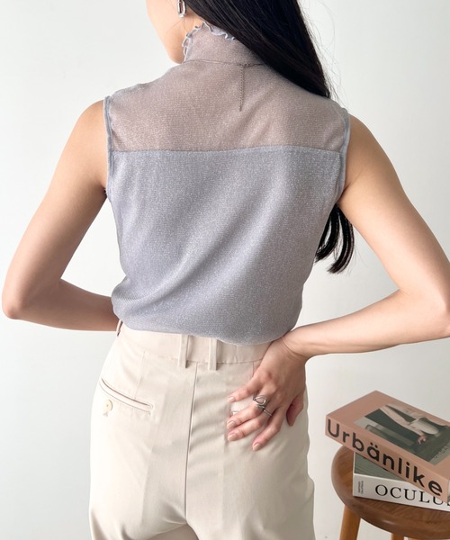 LOVALOT(ラバロット)の「ハイネック ノースリーブ ラメシアーカットソー(Tシャツ/カットソー・レディース・グレー/ブラック/ネイビー/ベージュ・FREE)」の20枚目の写真