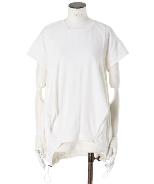 UN3D.(アンスリード)の「W TUCK COCOON TOP / ダブルタックコクーントップ(Tシャツ/カットソー・レディース・ホワイト/ブラック・38/36)」の4枚目の写真
