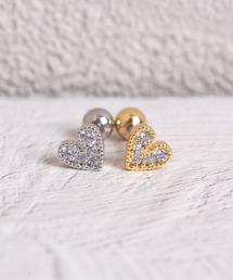 片耳用 ハートモチーフラインストーンピアス【アレルギー対応】(片耳用)