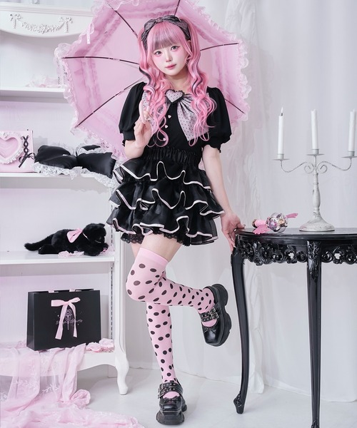 Magia Charm(マギアチャーム)の「リボンパフハーフスリーブカットソー(Tシャツ/カットソー・レディース・ホワイト/ブラック・F)」の5枚目の写真