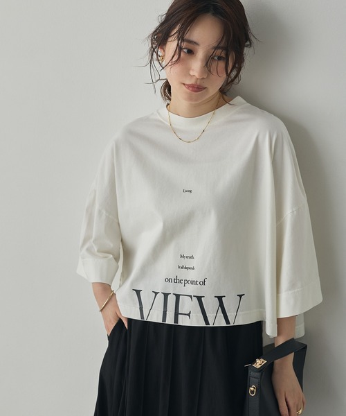 hunch(ハンチ)の「ワイドショート ロゴTシャツ(Tシャツ/カットソー・レディース・アッシュブラウン/チャコール/ピンクベージュ/オフホワイト・FREE)」の2枚目の写真