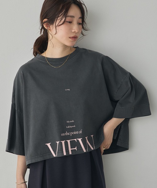 hunch(ハンチ)の「ワイドショート ロゴTシャツ(Tシャツ/カットソー・レディース・アッシュブラウン/チャコール/ピンクベージュ/オフホワイト・FREE)」の3枚目の写真