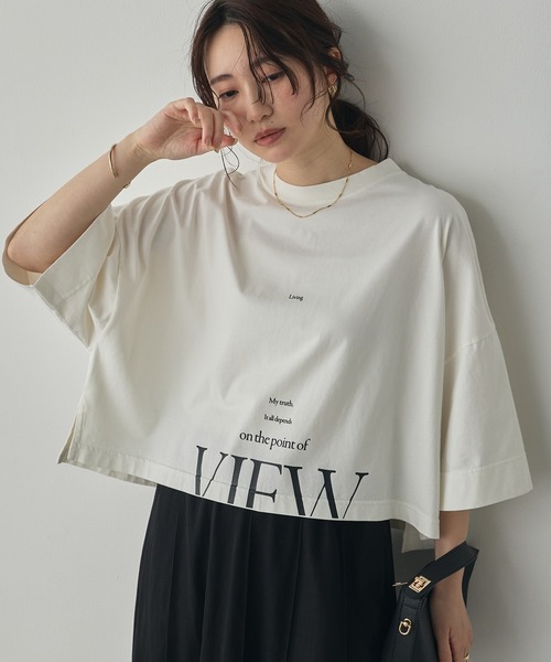 hunch(ハンチ)の「ワイドショート ロゴTシャツ(Tシャツ/カットソー・レディース・アッシュブラウン/チャコール/ピンクベージュ/オフホワイト・FREE)」の8枚目の写真