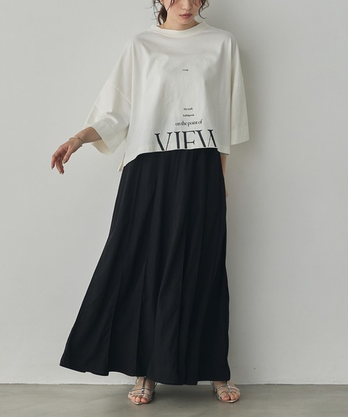 hunch(ハンチ)の「ワイドショート ロゴTシャツ(Tシャツ/カットソー・レディース・アッシュブラウン/チャコール/ピンクベージュ/オフホワイト・FREE)」の5枚目の写真