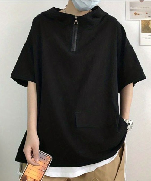 セール】Half Zip Hood Tee ハーフジップフードTシャツ（Tシャツ