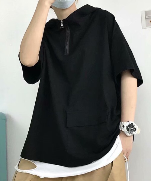 KELVIN(ケルヴァン)の「Half Zip Hood Tee ハーフジップフードTシャツ(Tシャツ/カットソー・メンズ・ホワイト/ブラック・MEDIUM/LARGE)」の9枚目の写真
