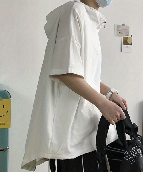 KELVIN(ケルヴァン)の「Half Zip Hood Tee ハーフジップフードTシャツ(Tシャツ/カットソー・メンズ・ホワイト/ブラック・MEDIUM/LARGE)」の4枚目の写真
