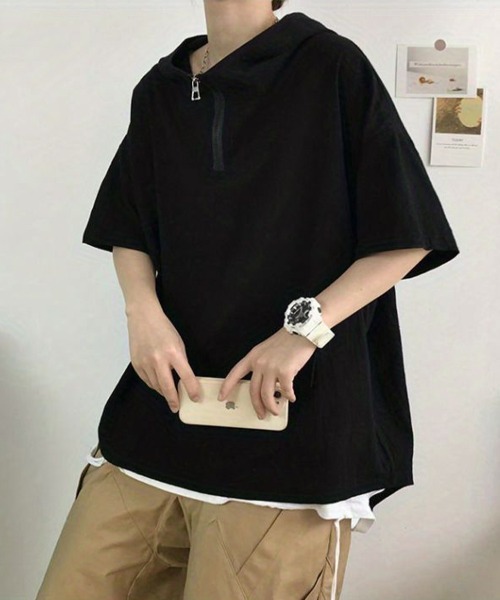 KELVIN(ケルヴァン)の「Half Zip Hood Tee ハーフジップフードTシャツ(Tシャツ/カットソー・メンズ・ホワイト/ブラック・MEDIUM/LARGE)」の6枚目の写真