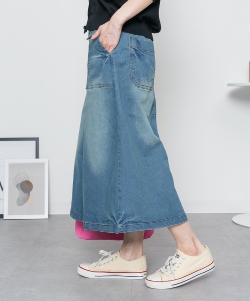 MARAI（マーライ）の「デニムロングベイカースカート ストレッチデニム ロングスカート（デニムスカート・レディース・ネイビー/ブルー・4L/LL/3L/L/M）」の12枚目の写真