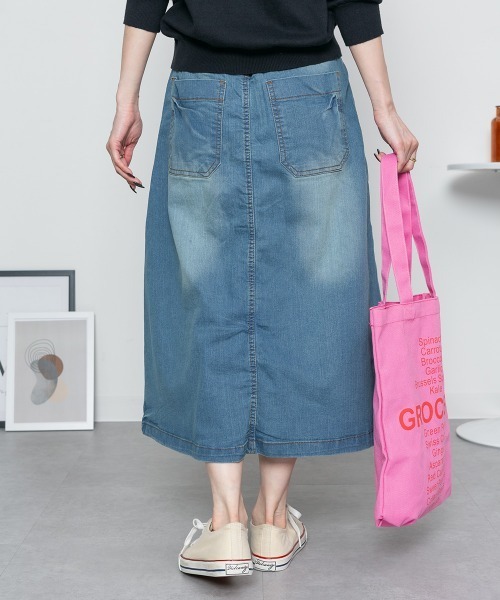 MARAI（マーライ）の「デニムロングベイカースカート ストレッチデニム ロングスカート（デニムスカート・レディース・ネイビー/ブルー・4L/LL/3L/L/M）」の11枚目の写真