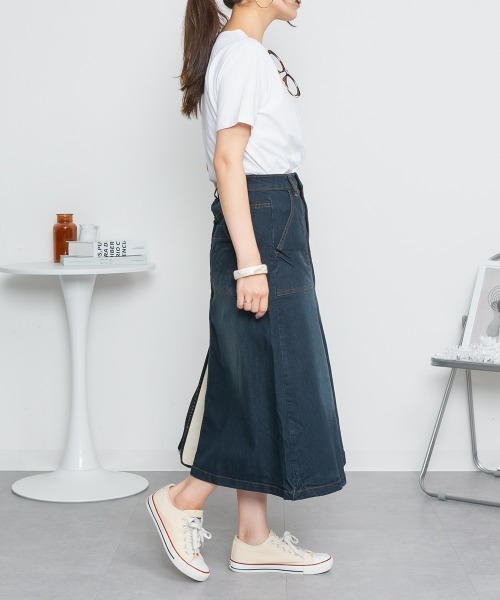 MARAI（マーライ）の「デニムロングベイカースカート ストレッチデニム ロングスカート（デニムスカート・レディース・ネイビー/ブルー・4L/LL/3L/L/M）」の9枚目の写真
