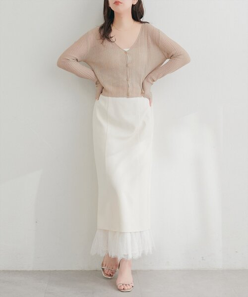 natural couture（ナチュラルクチュール）の「針抜きリブシアーラメカーデ（カーディガン/ボレロ・レディース・グレイッシュベージュ/ライトベージュ/ピンク/サックスブルー/ネイビー/ブラック・FREE）」の8枚目の写真