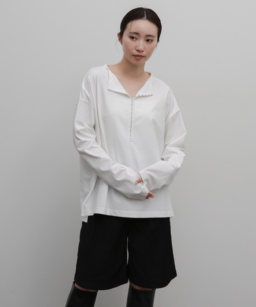 select MOCA Et(セレクトモカエト)の「【Et】Oversized Front Hook Long Tee(Tシャツ/カットソー・レディース・ホワイト/ブラック・FREE)」の6枚目の写真