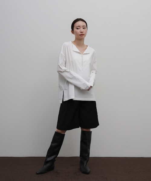 select MOCA Et(セレクトモカエト)の「【Et】Oversized Front Hook Long Tee(Tシャツ/カットソー・レディース・ホワイト/ブラック・FREE)」の7枚目の写真